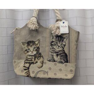 NWT ToGoGo Tapestry Granny Cat Bag Tabby Kittens Shoulder Tote Purse Whimsical